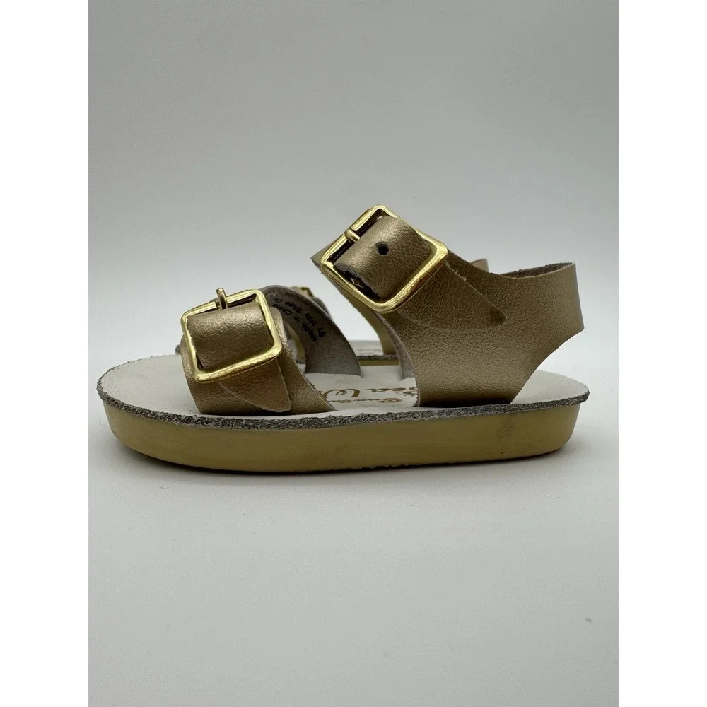 Toddler Girls Gold Buckle Sandals Size 1‎ Double Strap Casual Shoes